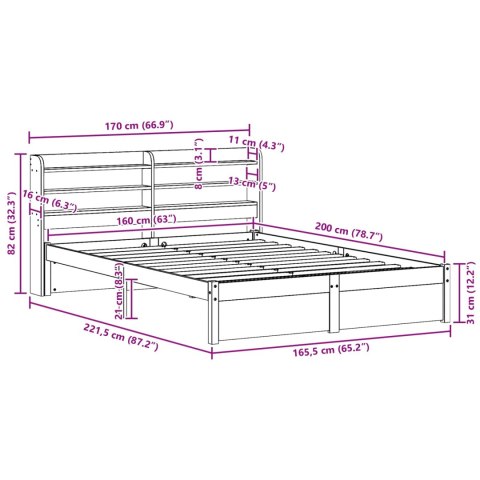 Ramka łóżka Z zagłówkiem 2 pcs Woskowy Brąz Lite drewno sosnowe