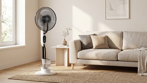 Wentylator stojący z funkcą mgiełki - biały