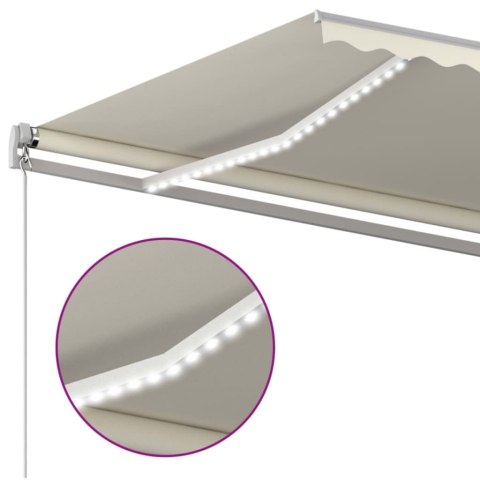 Ręcznie zwijana markiza z LED, 500x350 cm, kremowa