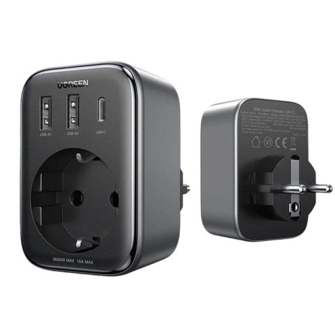Ładowarka sieciowa Ugreen CD314 90613 do 2x USB, 1x USB-C 30W + AC 3680W