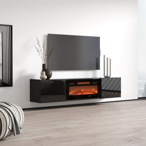 Szafka RTV LUXE 182,6x34,5x37,5 czarny/czarny połysk + czarny kominek