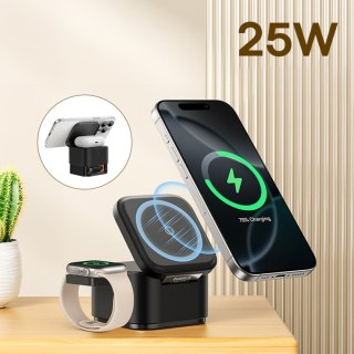 Ładowarka indukcyjna 3w1 do telefonu smartwatcha MagSafe 25W - czarna