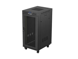 Szafa instalacyjna Rack Lanberg stojąca 19" 24U 600x800 czarna drzwi perforowane LCD (flat pack) V2