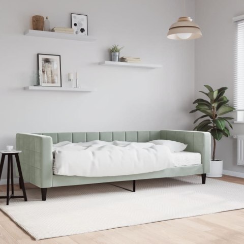 Sofa z materacem do spania, jasnoszara, 90x190 cm, aksamit
