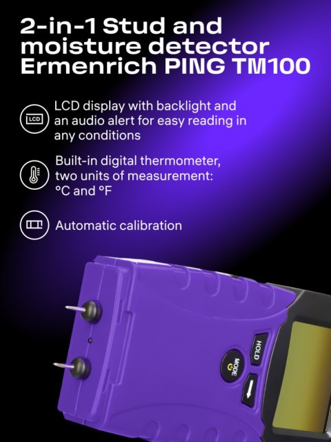 Detektor kołków i wilgoci 2-w-1 Ermenrich Ping TM100