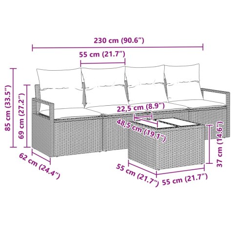 Zestaw Sof 5 pcs Czarny i Turkusowy polirattan