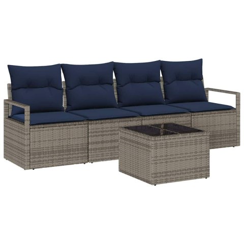 Zestaw Sof 5 pcs Szary i Niebieski polirattan