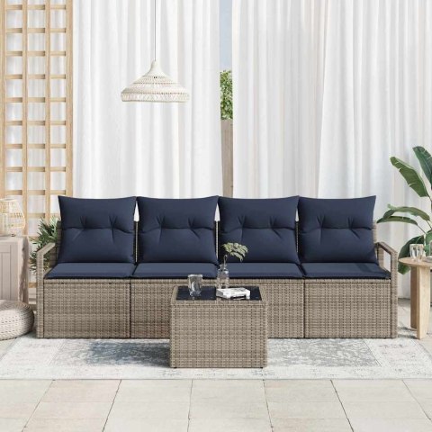Zestaw Sof 5 pcs Szary i Niebieski polirattan