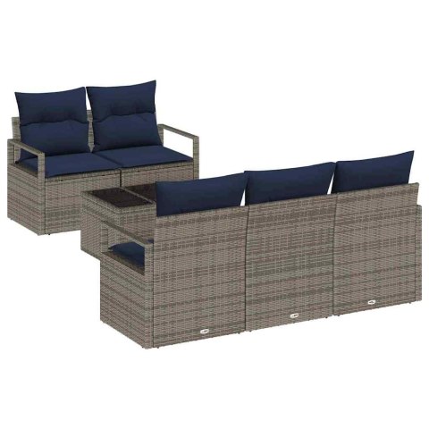 Zestaw Sof 6 pcs Szary i granatowy polirattan