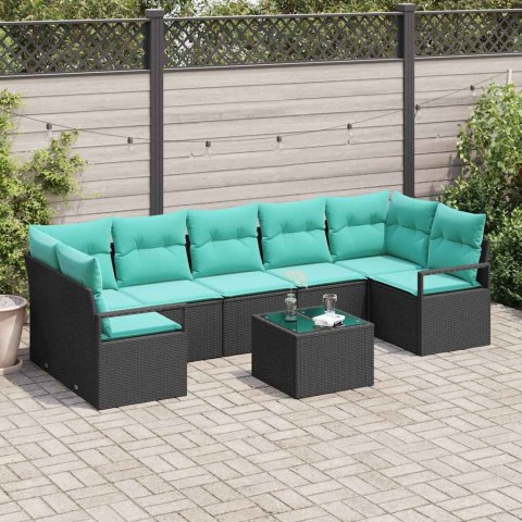 Zestaw Sof 8 pcs Czarny i Turkusowy polirattan