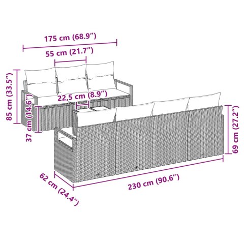 Zestaw Sof z poduszką 8 pcs Szary polirattan