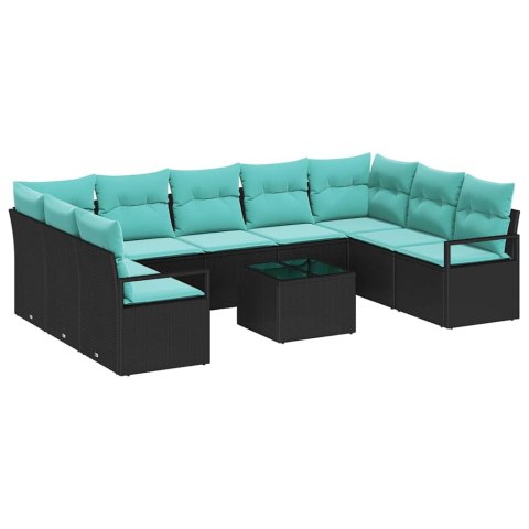 Zestaw Sof z poduszką 10 pcs Czarny polirattan