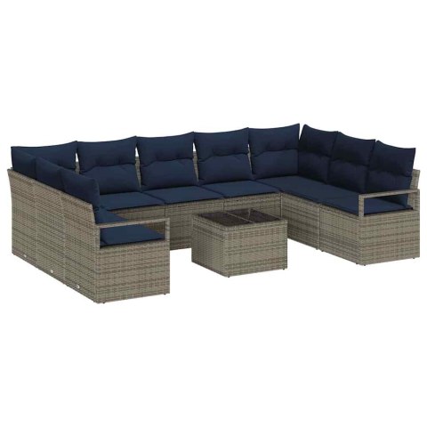 Zestaw Sof z poduszką 10 pcs Szary polirattan