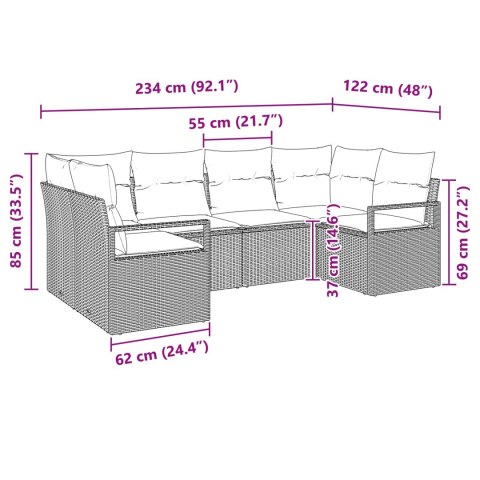 Zestaw Sof z poduszką 6 pcs Brązowy Rattan poli