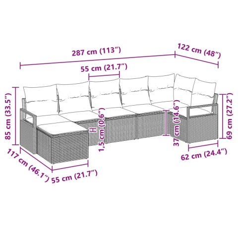 Zestaw Sof z poduszką 7 pcs Brązowy polirattan