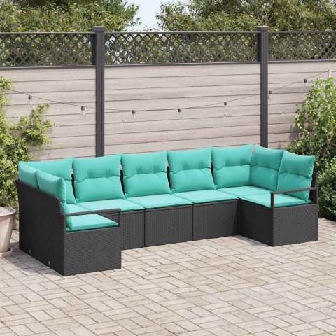 Zestaw Sof z poduszką 7 pcs Czarny polirattan