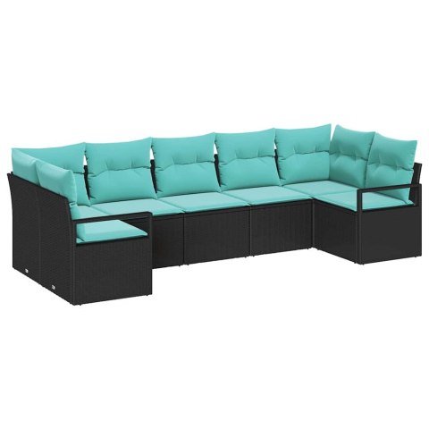 Zestaw Sof z poduszką 7 pcs Czarny polirattan
