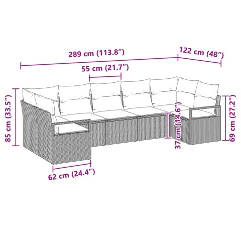 Zestaw Sof z poduszką 7 pcs Szary polirattan