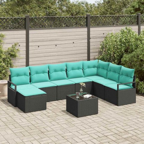 Zestaw Sof z poduszką 9 pcs Czarny polirattan