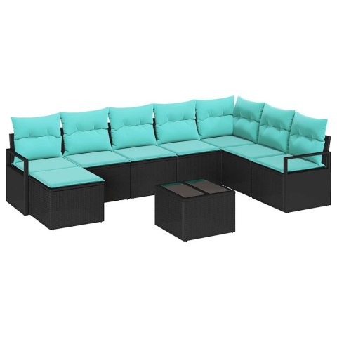 Zestaw Sof z poduszką 9 pcs Czarny polirattan