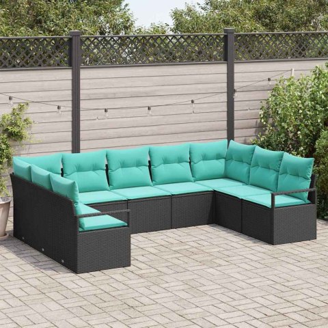 Zestaw Sof z poduszką 9 pcs Czarny polirattan