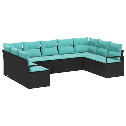 Zestaw Sof z poduszką 9 pcs Czarny polirattan