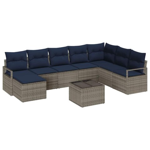 Zestaw Sof z poduszką 9 pcs Szary polirattan