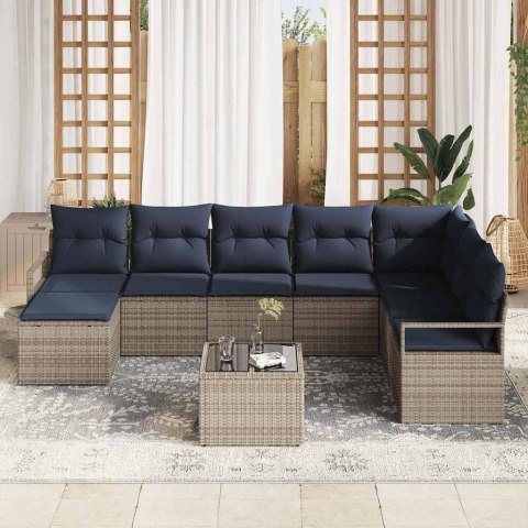 Zestaw Sof z poduszką 9 pcs Szary polirattan