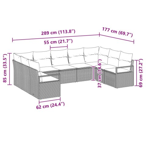 Zestaw Sof z poduszką 9 pcs Szary polirattan
