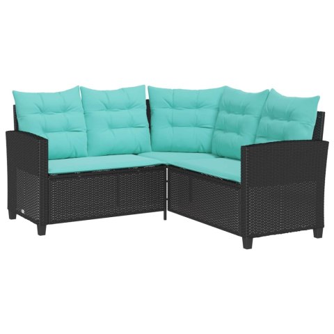 Sofa Ogrodowa z poduszką 2 pcs Czarny i Turkusowy Polirattan