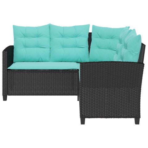 Sofa Ogrodowa z poduszką 2 pcs Czarny i Turkusowy Polirattan