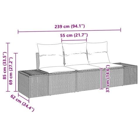 Zestaw Sof z poduszką 3 pcs Beżowy polirattan