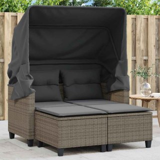 2-os. sofa ogrodowa z daszkiem i podnóżkami, szara, rattan PE