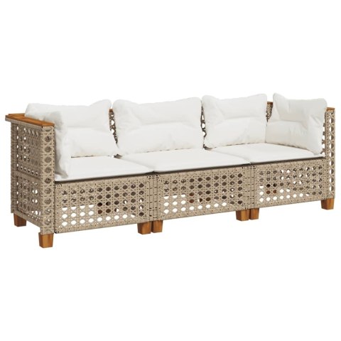 Sofa ogrodowa z poduszkami, 3-osobowa, beż, polirattan