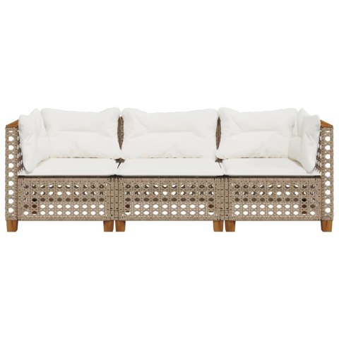 Sofa ogrodowa z poduszkami, 3-osobowa, beż, polirattan