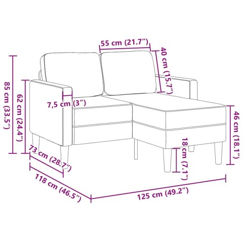 Sofa 2-osobowa z leżanką w kształcie litery L, niebieska