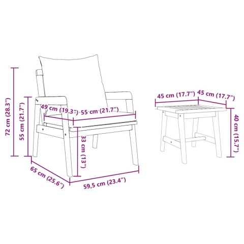 Zestaw bistro z poduszką 3 pcs Brązowy Lite Drewno Akacji