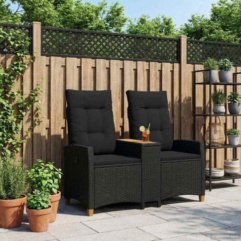 Leżanka z stolikiem Czarny 126 x 65 x 112 cm polirattan