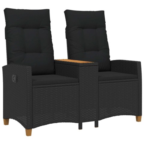 Leżanka z stolikiem Czarny 126 x 65 x 112 cm polirattan