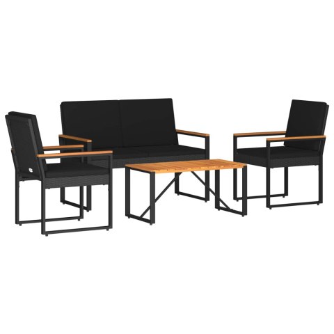 Zestaw Mebli Ogrodowych z poduszką 4 pcs Czarny polirattan