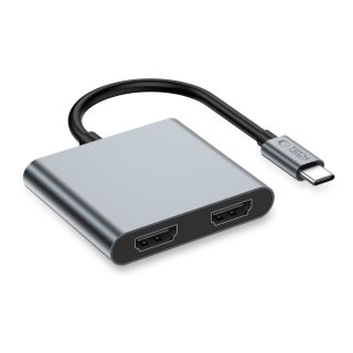 HUB adapter 4w1 USB-C USB-A 2x HDMI 4K 60HZ - szary