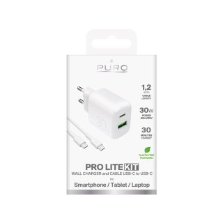 Ładowarka sieciowa USB-A USB-C z kablem USB-C 30W 1.2m - biała