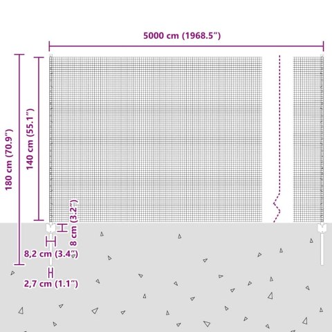 Ogrodzenie z słupkiem Szary 1,4 x 50 m Stal i PVC