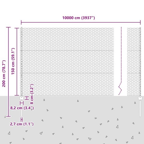 Ogrodzenie z słupkiem Szary 1,5 x 100 m Stal i PVC