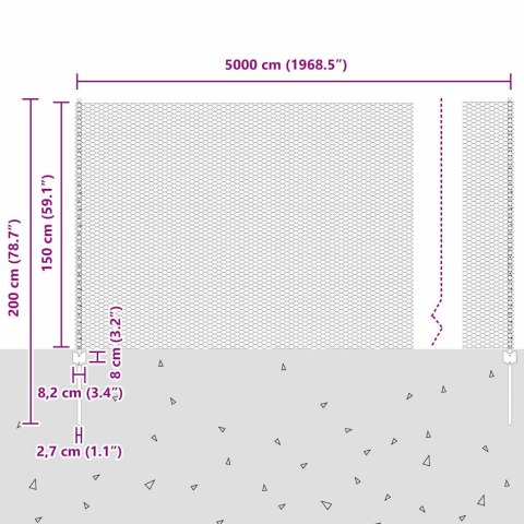 Ogrodzenie z słupkiem Szary 1,5 x 50 m Stal i PVC