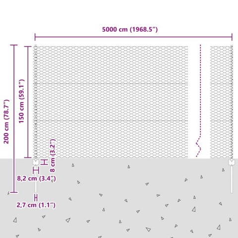 Ogrodzenie z słupkiem Szary 1,5 x 50 m Stal i PVC
