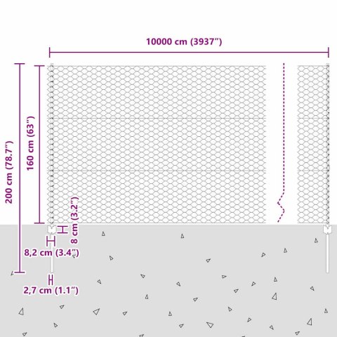 Ogrodzenie z słupkiem Szary 1,6 x 100 m Stal