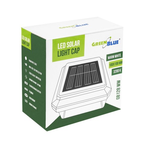 GREENBLUE LAMPA SOLARNA LED NA SŁUPEK. 100X100MM, DASZEK KOPERTOWY, 3200K GB128 WW