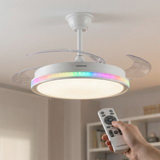 Wentylator sufitowy z oświetleniem LED RGB, 4 chowanymi łopatkami i pilotem InnovaGoods