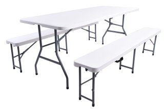 Zestaw cateringowy FETA WHITE stół 180 cm + 2 ławki